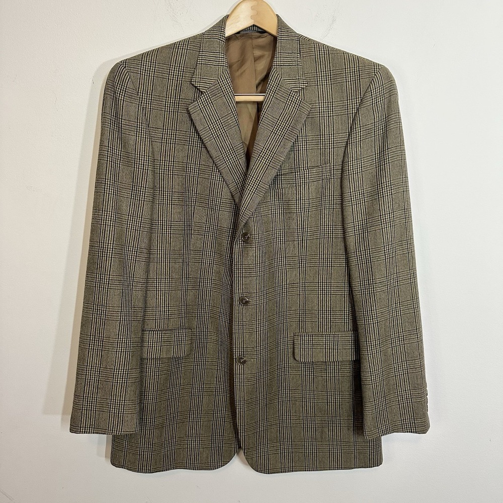 Brooks Brothers Mens 42L  Wool Brown & Tan Plaid Sport Coat Jacket‎ Blazer Flaw*